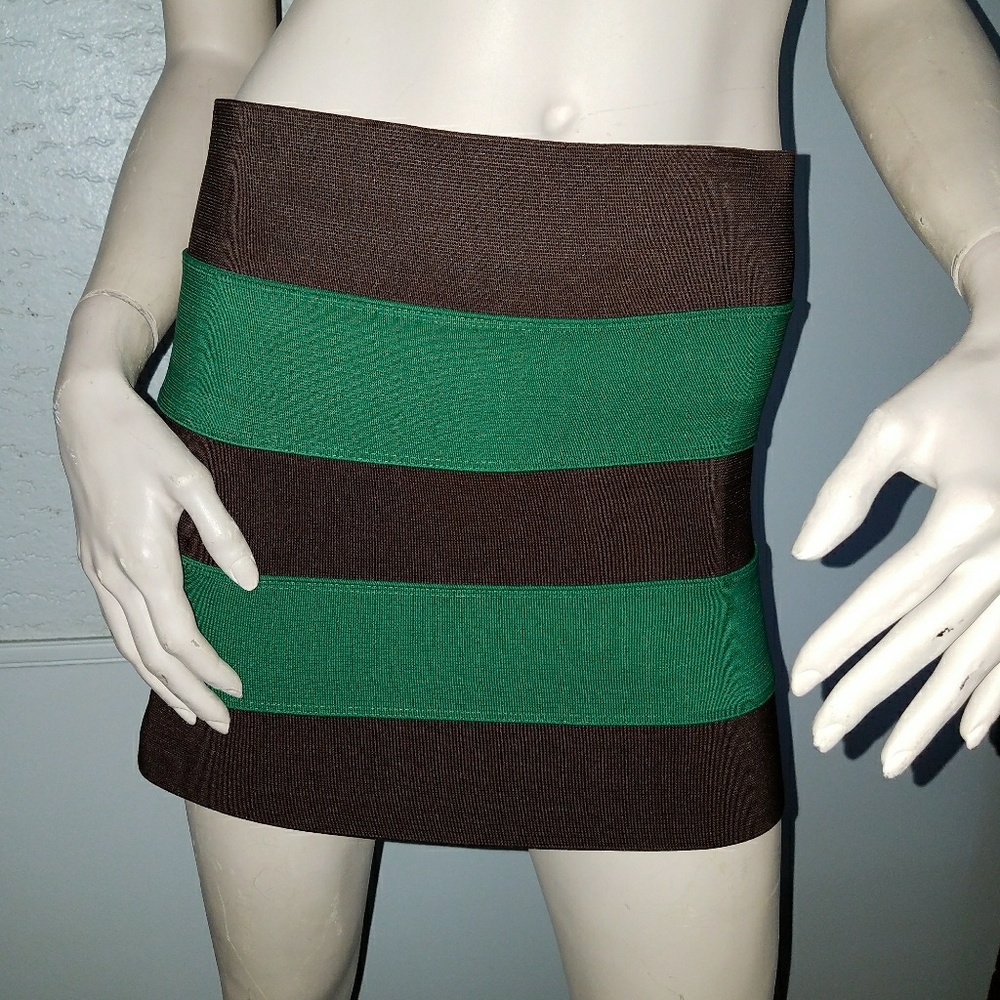 NWOT - Green & Brown striped Mini skirt